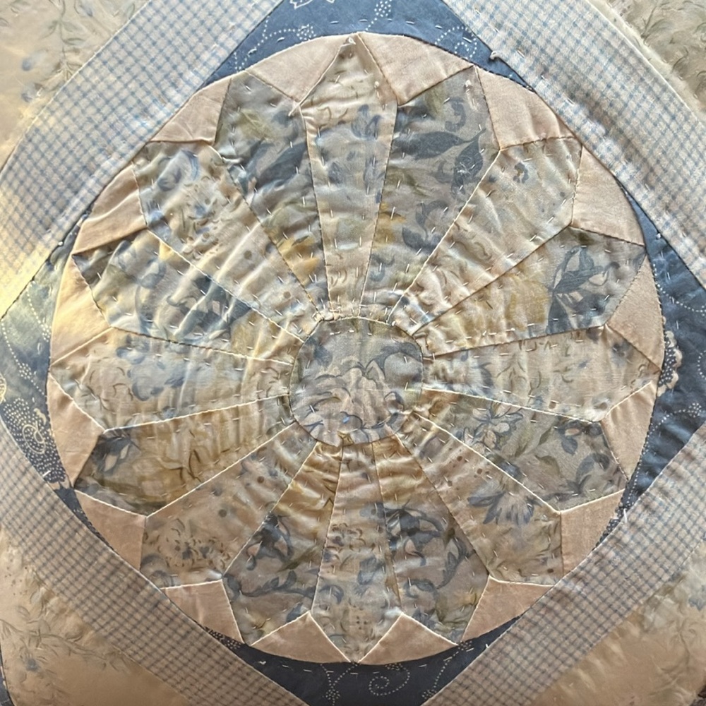 Blue and Cream Quilted Throw Pillow - Picture 2 of 11